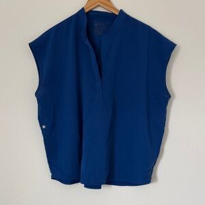 FIGS Womens Rafaela Scrub Tops Blue Stretch Mandarin Collar Cap Sleeve XXL